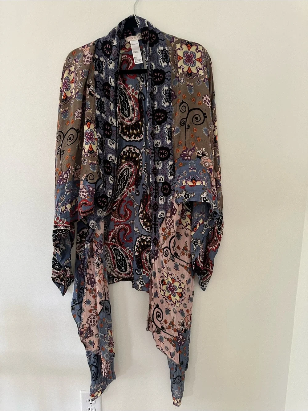 Free People Boho Paisley Floral Kimono Wrap - Blue Pink Taupe